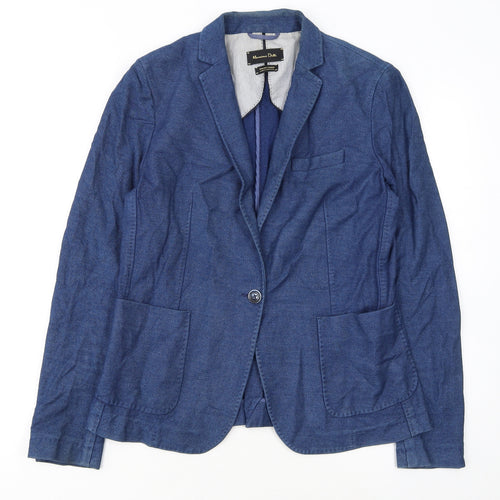 Massimo Dutti Women's Blue Cotton Blend Blazer Jacket Size 14