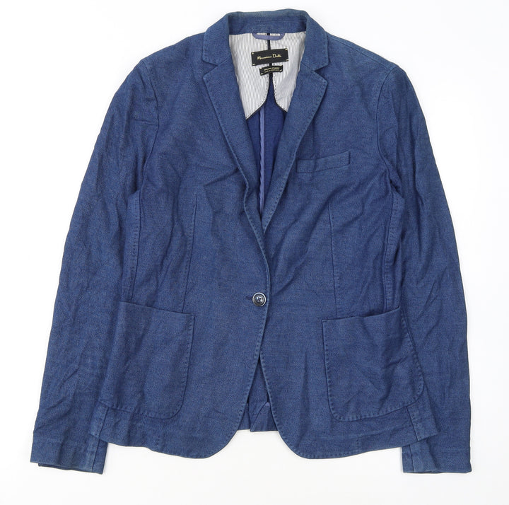 Massimo Dutti Women's Blue Cotton Blend Blazer Jacket Size 14