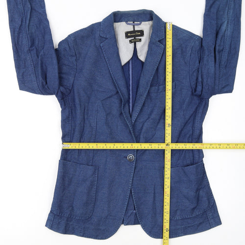 Massimo Dutti Women's Blue Cotton Blend Blazer Jacket Size 14