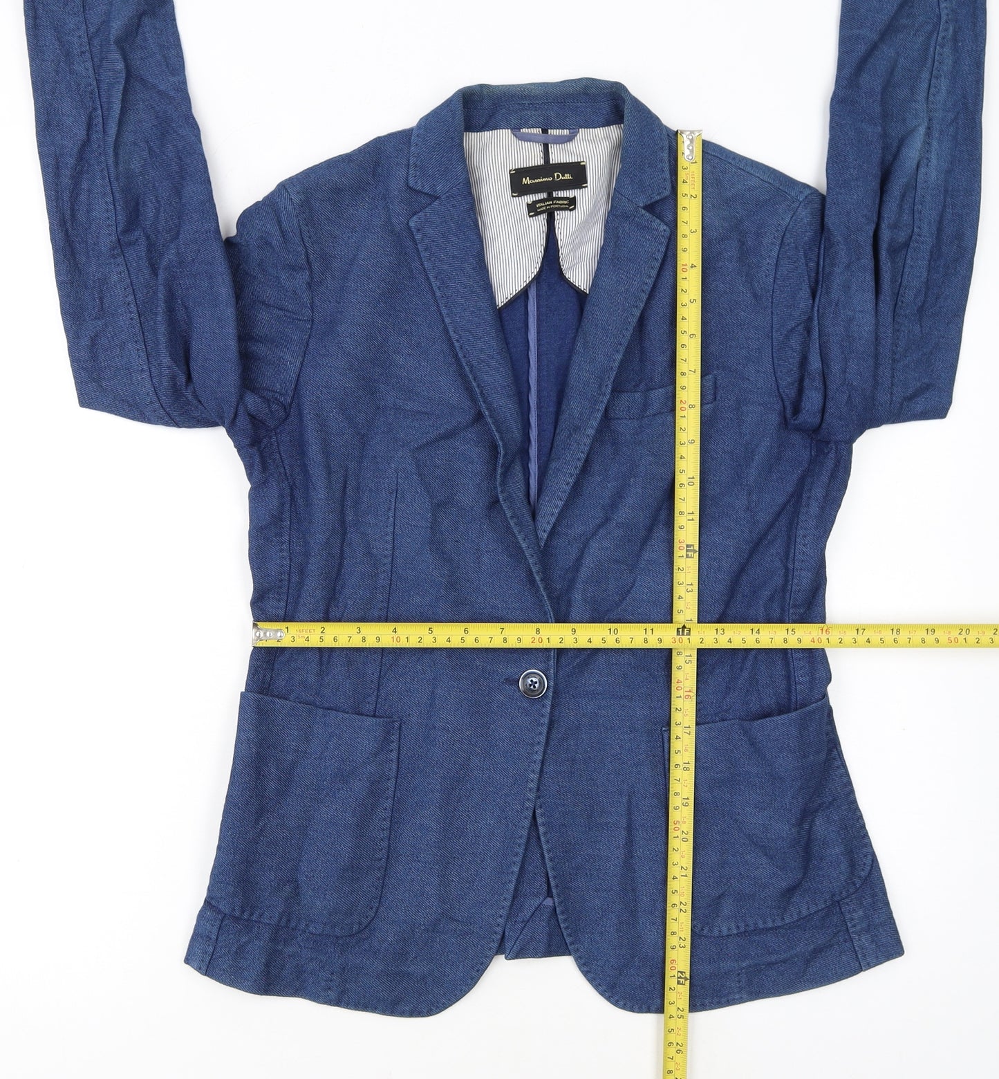 Massimo Dutti Women's Blue Cotton Blend Blazer Jacket Size 14