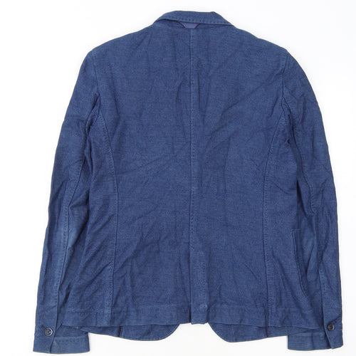 Massimo Dutti Women's Blue Cotton Blend Blazer Jacket Size 14