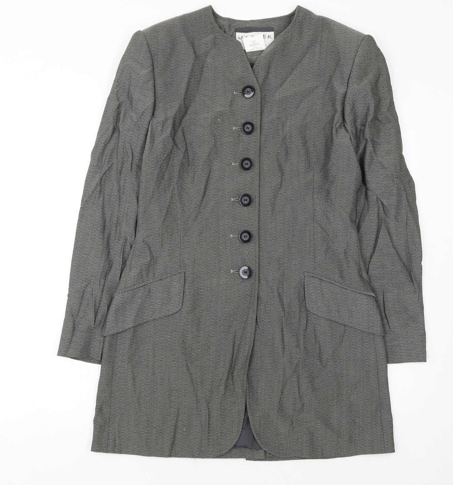 Jaeger Women's Grey Wool Blend Blazer UK 10 Classic Mid-Length