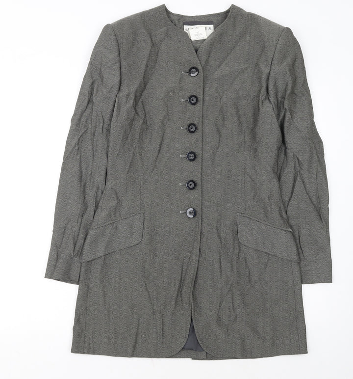 Jaeger Women's Grey Wool Blend Blazer UK 10 Classic Mid-Length
