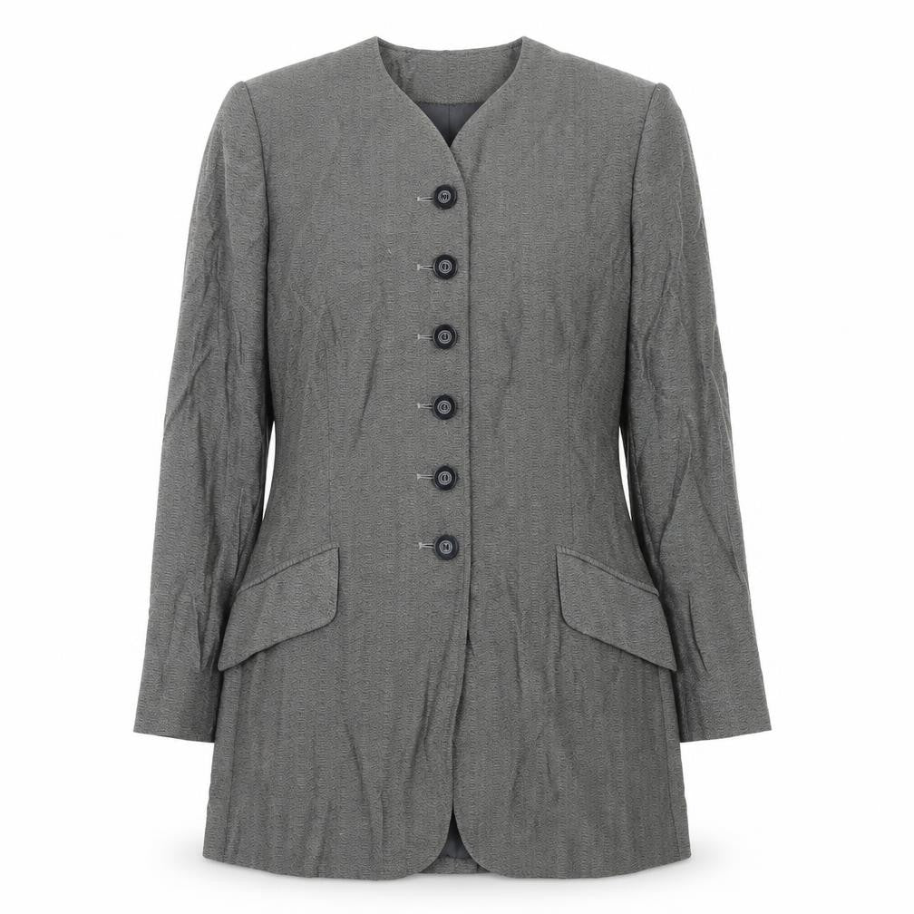 Front view of Jaeger Women's Grey Wool Blend Blazer UK 10 Classic Mid-Length