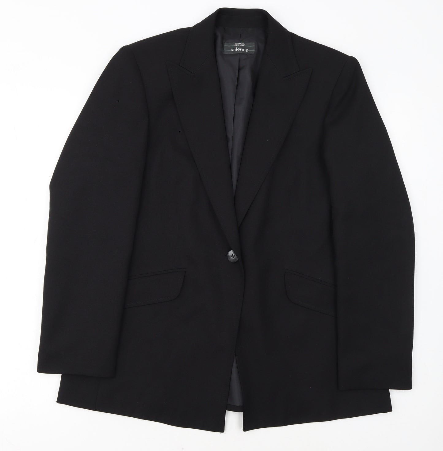 Marks and Spencer Black Tailored Blazer Women UK 14 Single Breasted Workwear Jacket