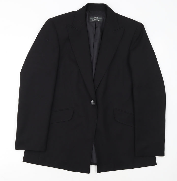 Marks and Spencer Black Tailored Blazer Women UK 14 Single Breasted Workwear Jacket
