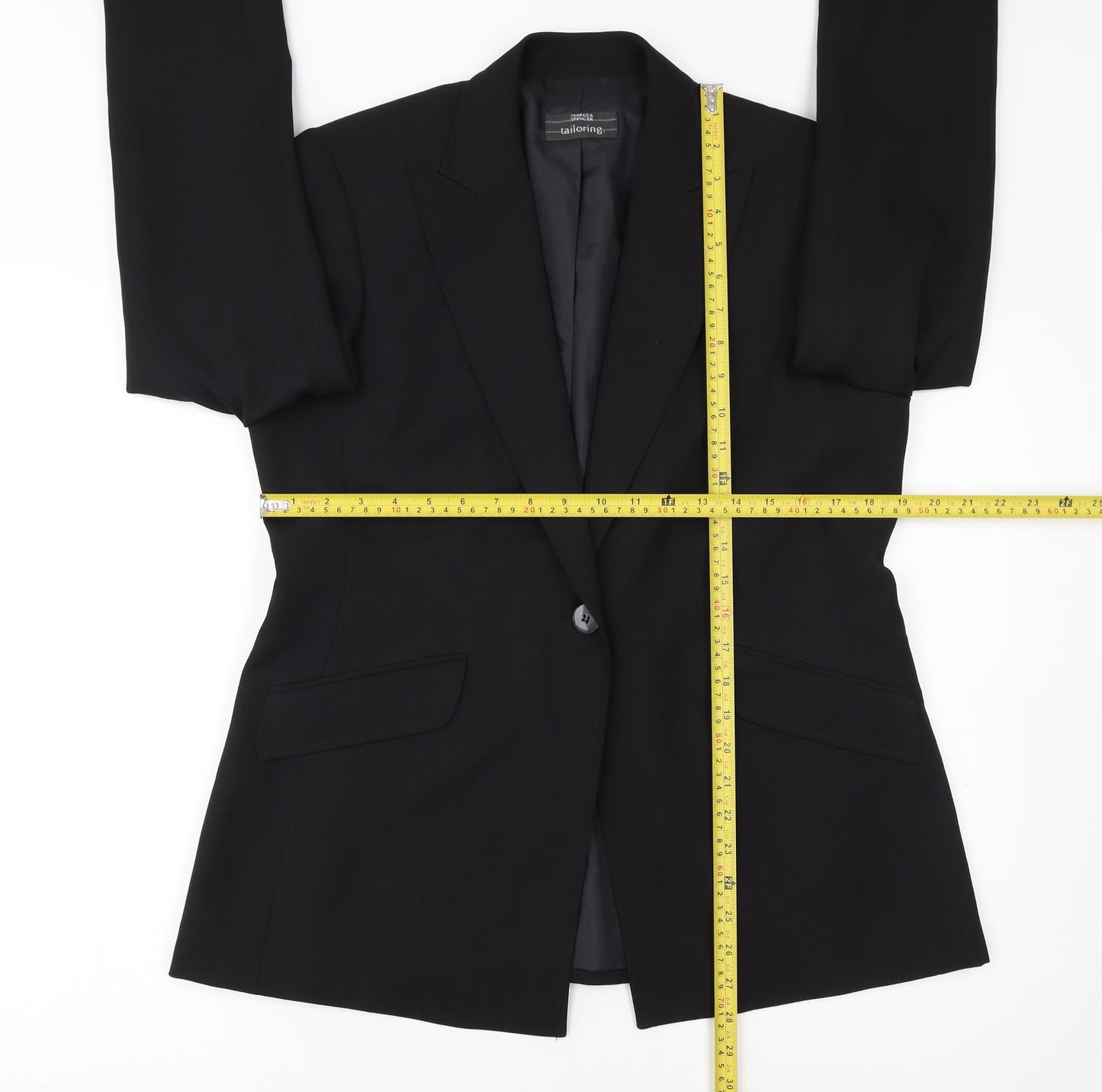 Marks and Spencer Black Tailored Blazer Women UK 14 Single Breasted Workwear Jacket