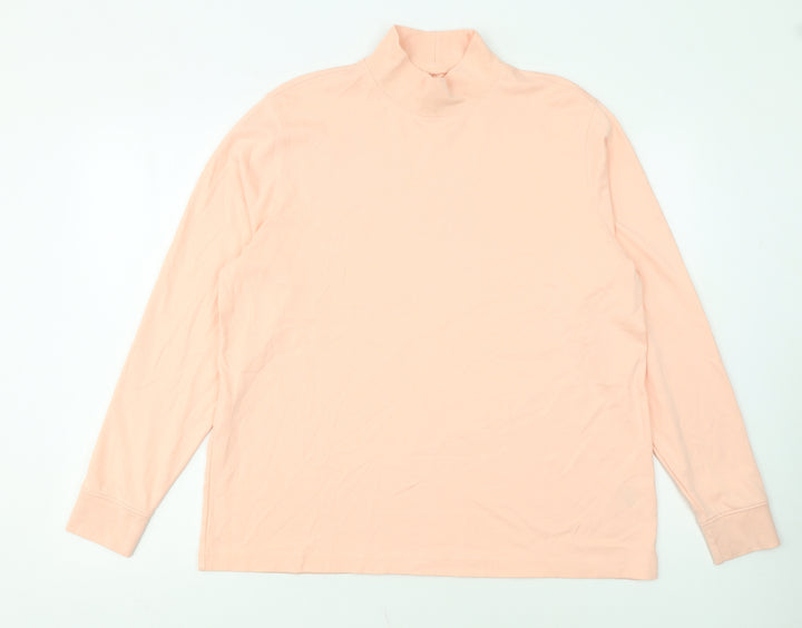Lands' End Women's Pink Cotton Roll Neck Long Sleeve Top XL