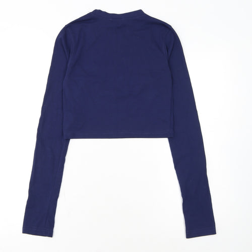 PrettyLittleThing Women Blue Cropped Long Sleeve NYC T-Shirt Size 8