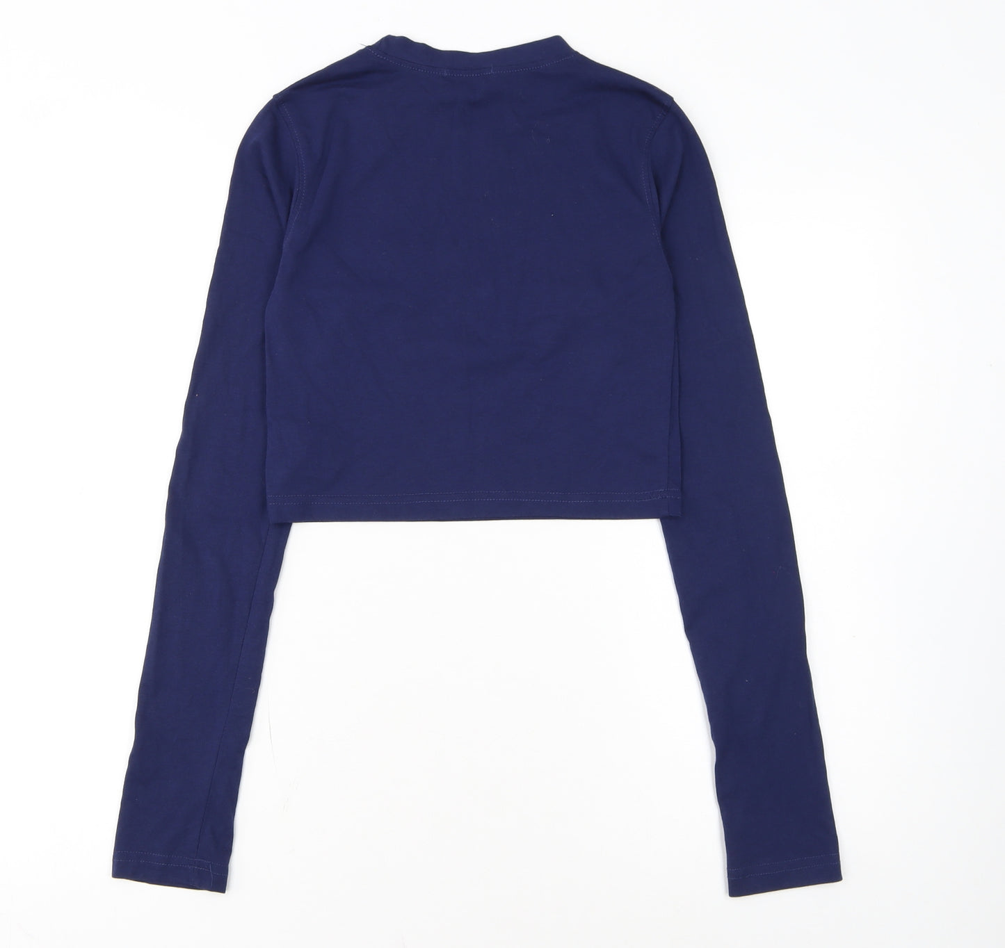PrettyLittleThing Women Blue Cropped Long Sleeve NYC T-Shirt Size 8