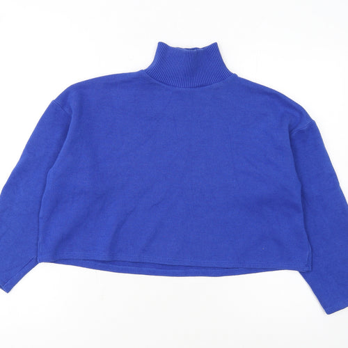 ZARA Women Blue Roll Neck Cotton Knit Jumper Size 8