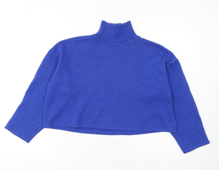 ZARA Women Blue Roll Neck Cotton Knit Jumper Size 8
