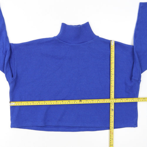 ZARA Women Blue Roll Neck Cotton Knit Jumper Size 8