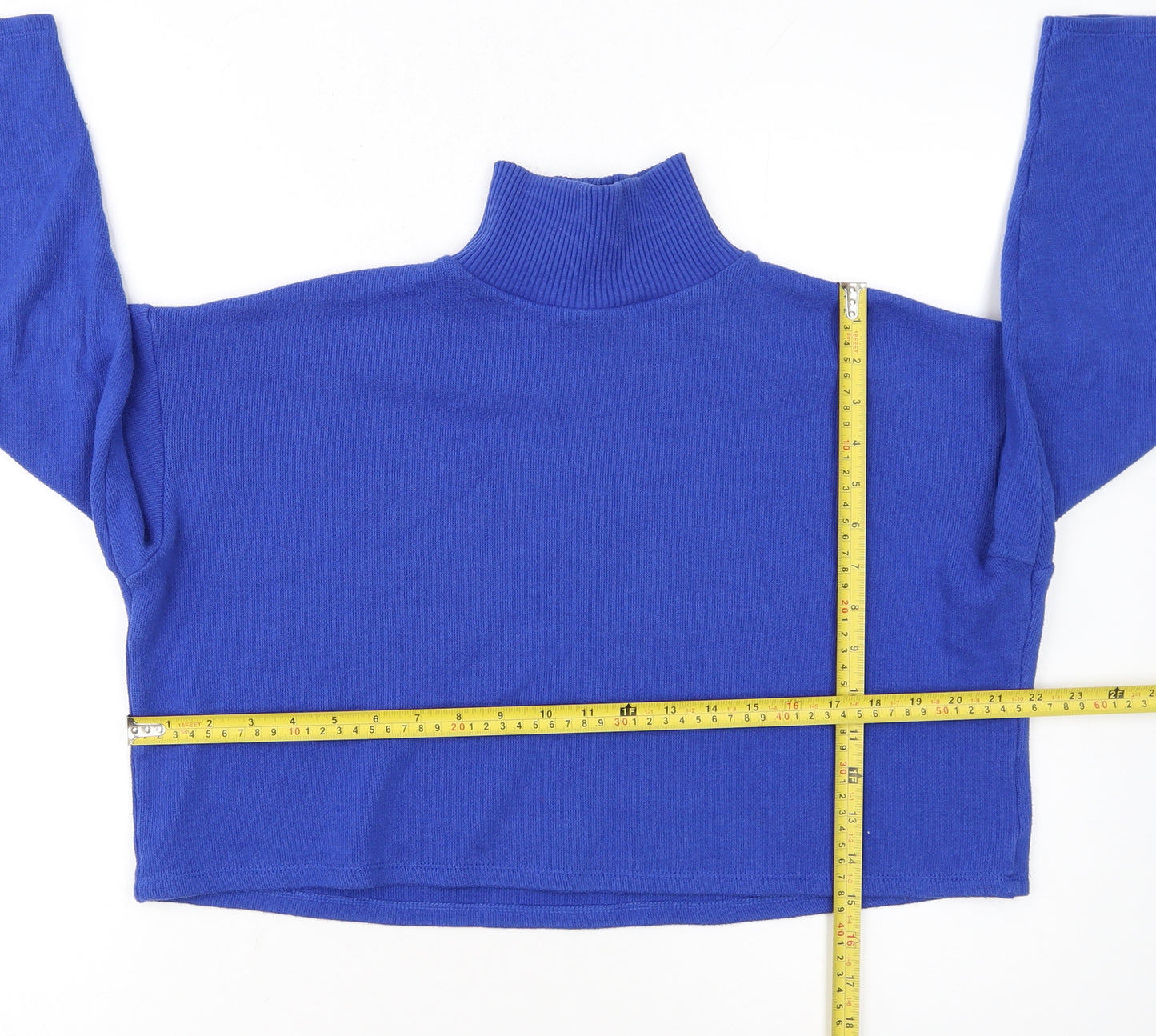 ZARA Women Blue Roll Neck Cotton Knit Jumper Size 8