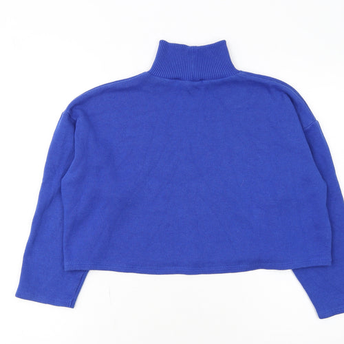 ZARA Women Blue Roll Neck Cotton Knit Jumper Size 8
