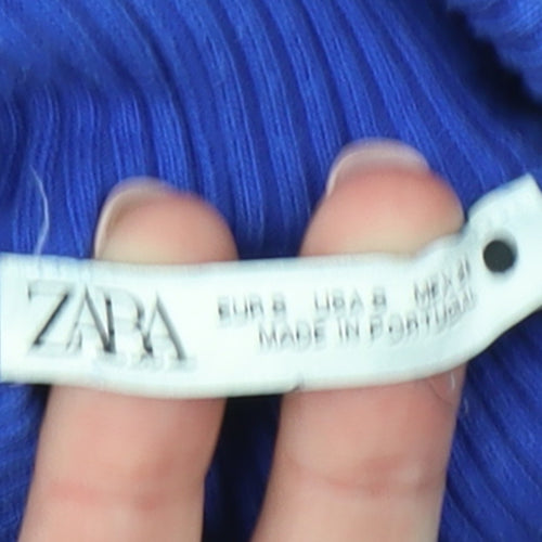 ZARA Women Blue Roll Neck Cotton Knit Jumper Size 8