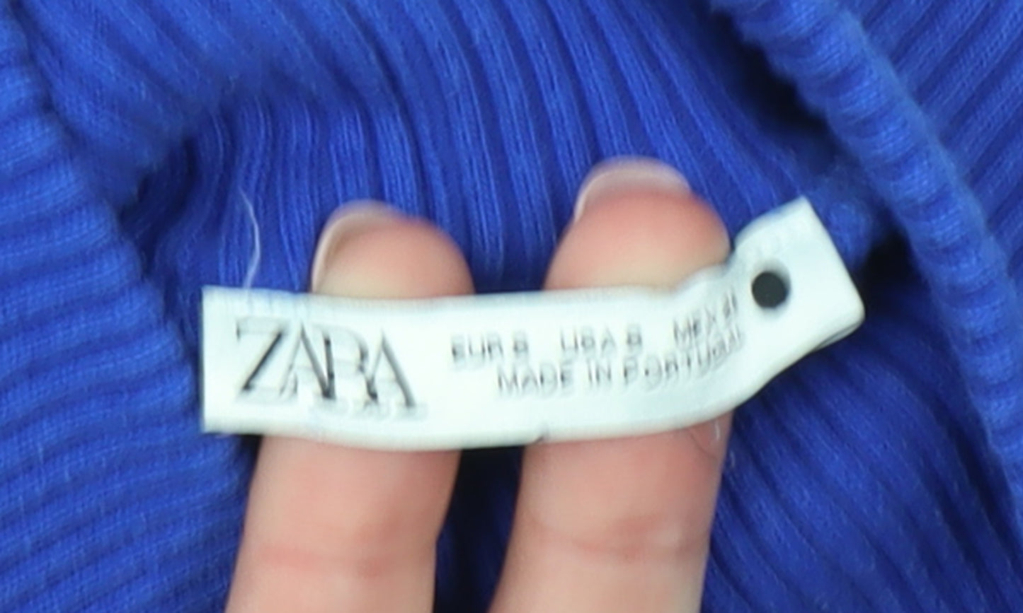 ZARA Women Blue Roll Neck Cotton Knit Jumper Size 8