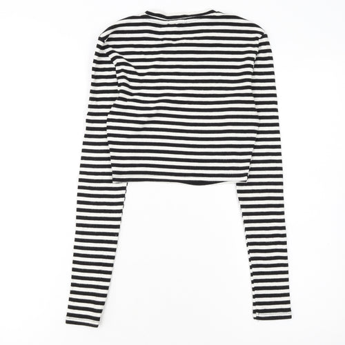 Zara Women Black Striped Cropped Long Sleeve T-Shirt Size S