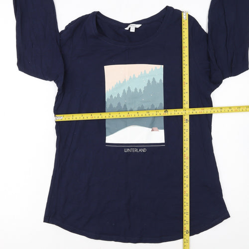 Reitmans Women’s Blue Long Sleeve Cotton Winter Print T-Shirt Size S