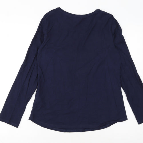 Reitmans Women’s Blue Long Sleeve Cotton Winter Print T-Shirt Size S