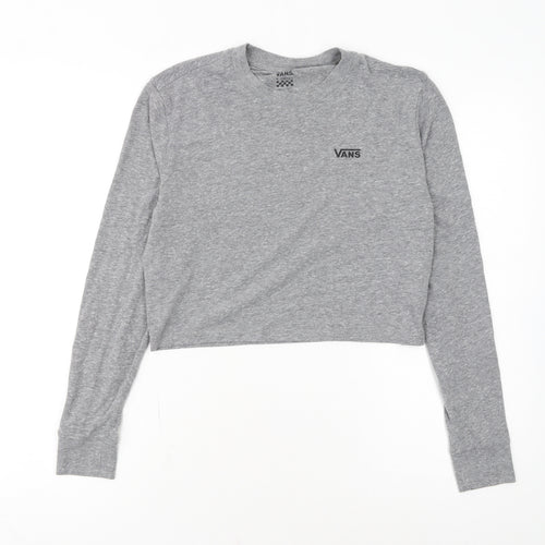 Vans Women’s Grey Cropped Long Sleeve Crew Neck T-Shirt XS