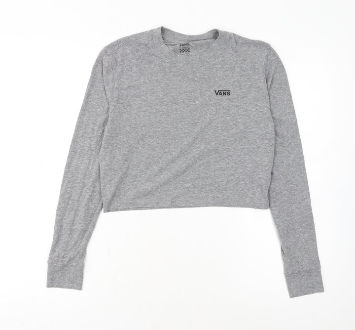 Vans Women’s Grey Cropped Long Sleeve Crew Neck T-Shirt XS