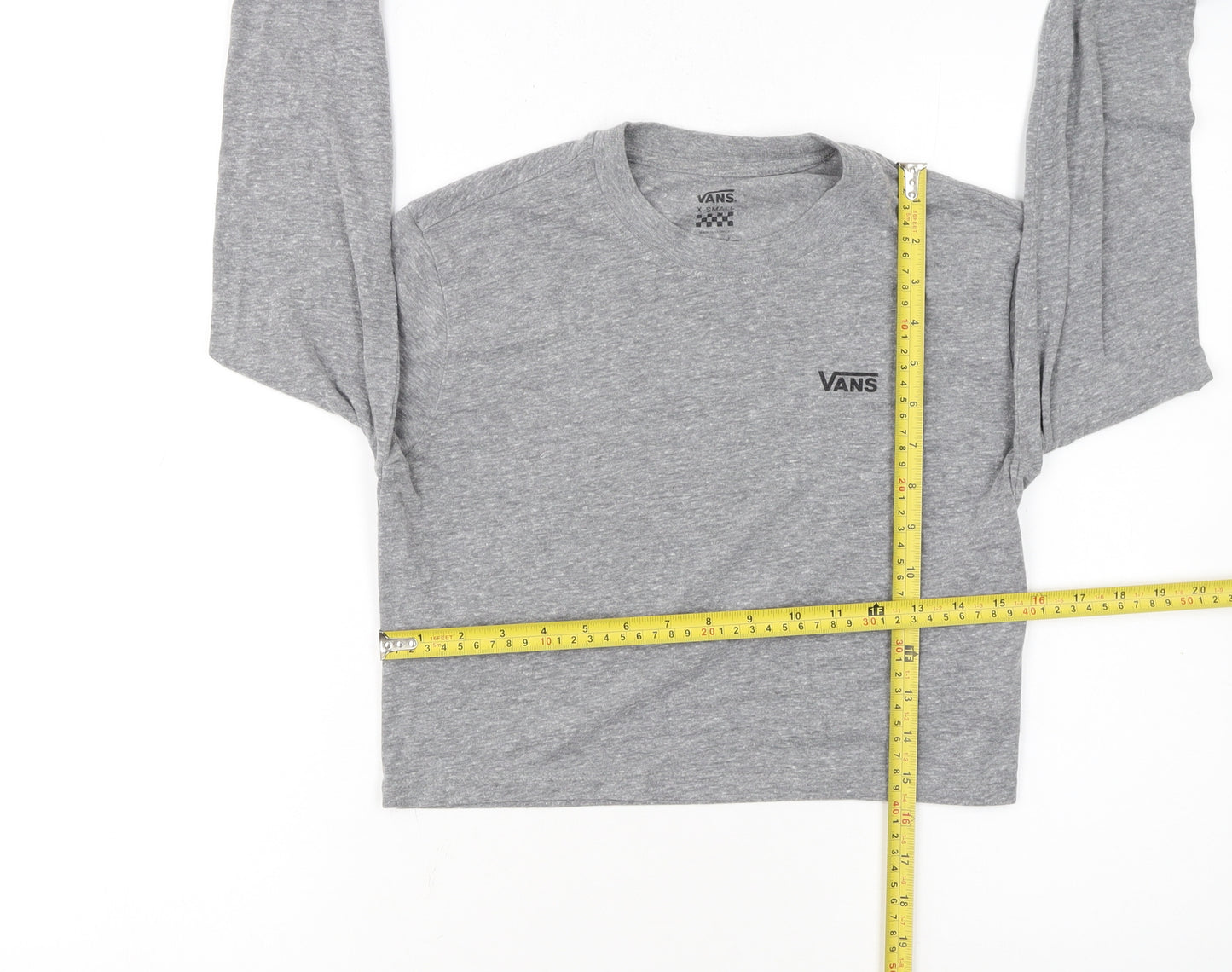 Vans Women’s Grey Cropped Long Sleeve Crew Neck T-Shirt XS