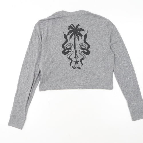 Vans Women’s Grey Cropped Long Sleeve Crew Neck T-Shirt XS
