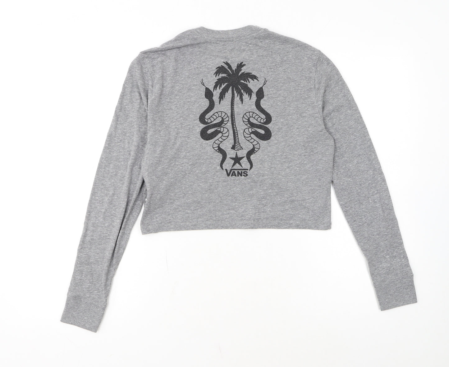 Vans Women’s Grey Cropped Long Sleeve Crew Neck T-Shirt XS