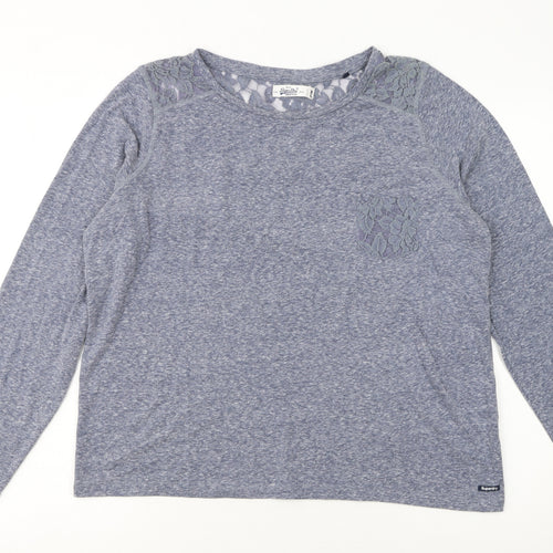 Superdry Womens Blue Lace Shoulder Long Sleeve Jersey T-Shirt XL