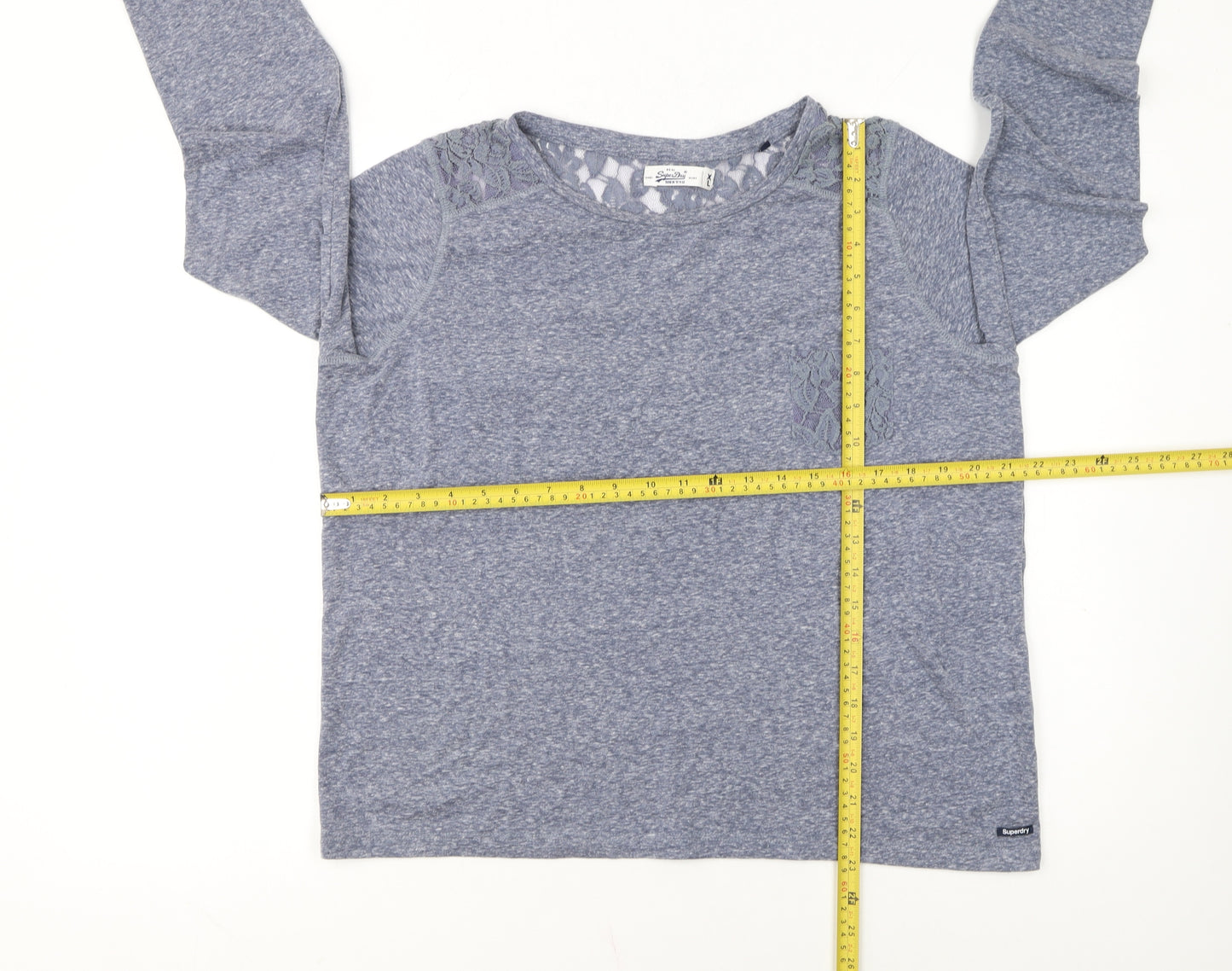 Superdry Womens Blue Lace Shoulder Long Sleeve Jersey T-Shirt XL