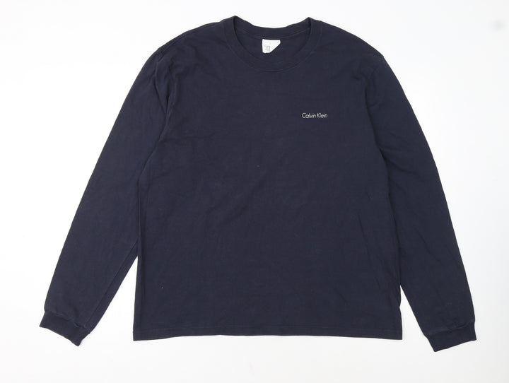 Calvin Klein Men's Navy Long Sleeve Crew Neck Cotton T-Shirt Size L