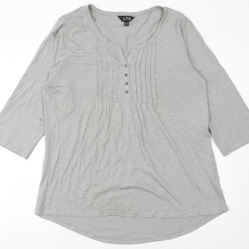 Long Tall Sally Women Grey 3/4 Sleeve Cotton Tunic Blouse Size 20