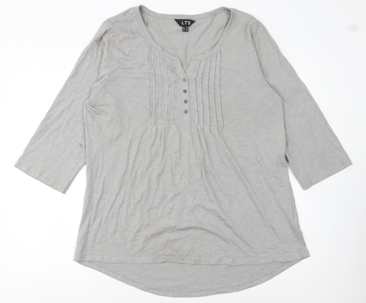Long Tall Sally Women Grey 3/4 Sleeve Cotton Tunic Blouse Size 20