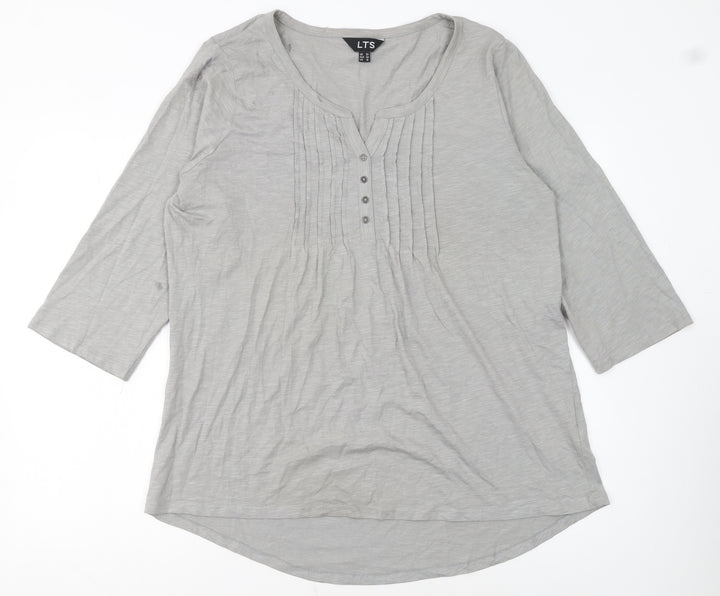 Long Tall Sally Women Grey 3/4 Sleeve Cotton Tunic Blouse Size 20