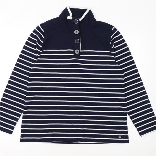 Penny Plain Womens Navy Stripe Long Sleeve Button Henley Sweatshirt Size 14/16