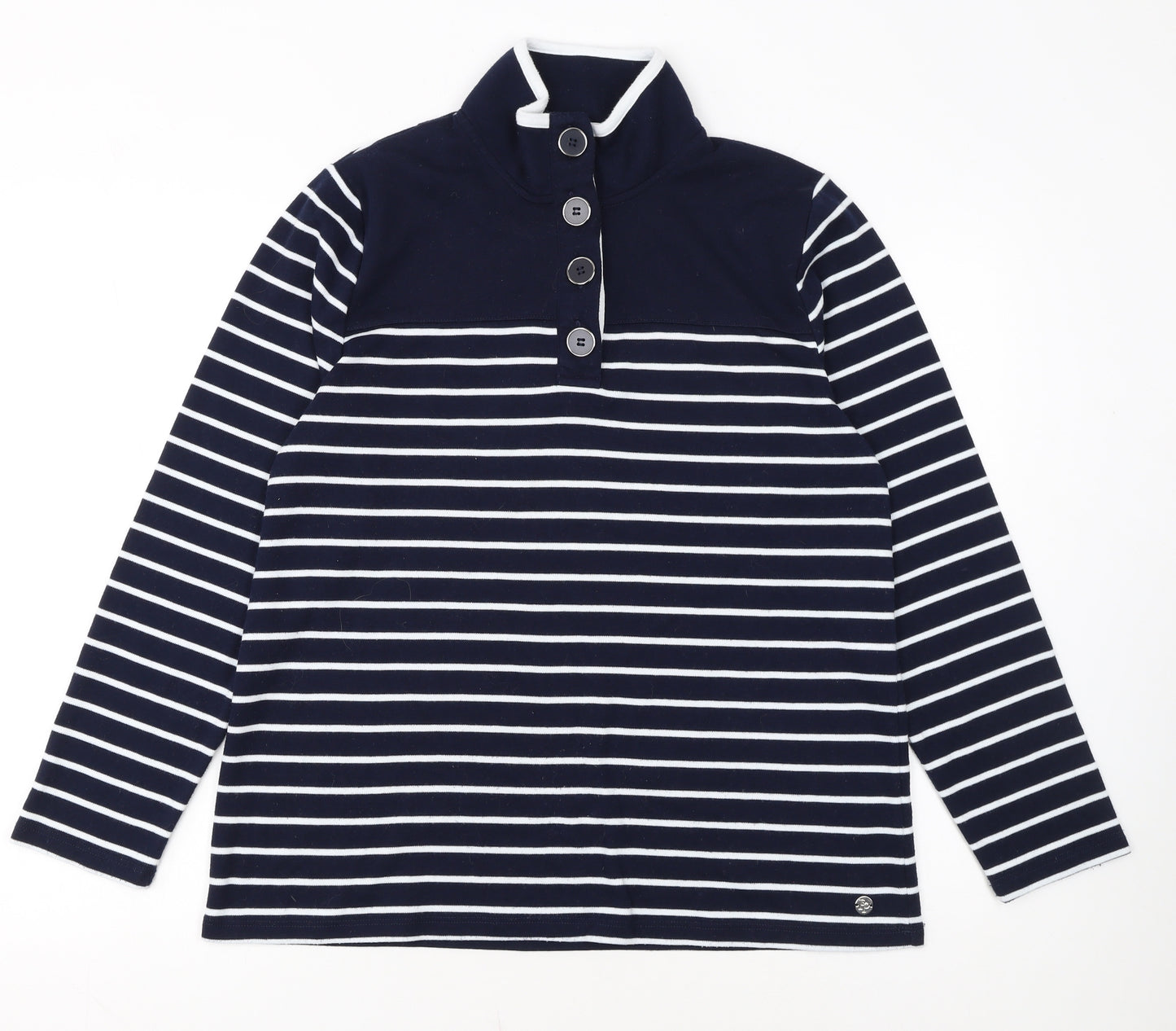 Penny Plain Womens Navy Stripe Long Sleeve Button Henley Sweatshirt Size 14/16