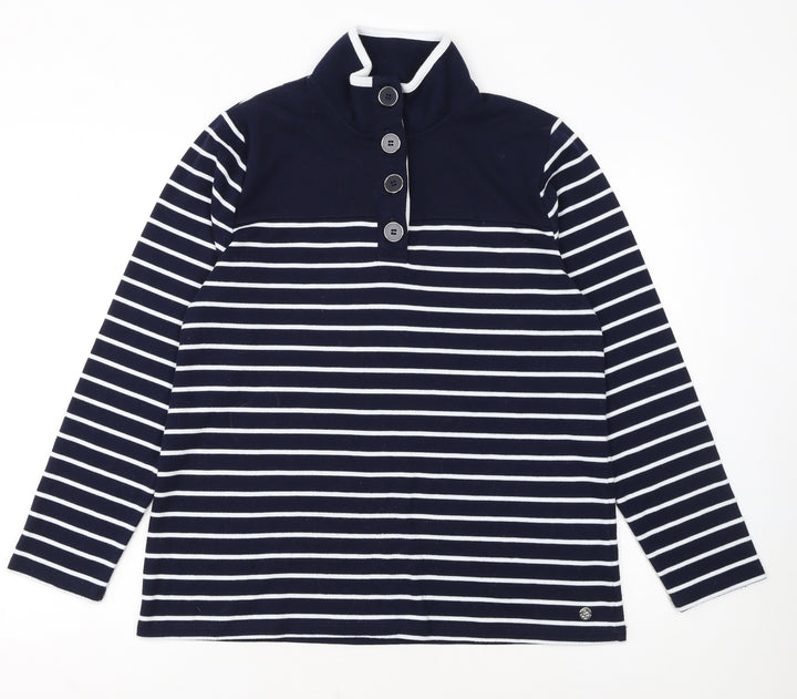 Penny Plain Womens Navy Stripe Long Sleeve Button Henley Sweatshirt Size 14/16