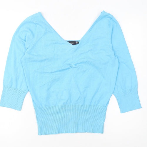 Mexx Women's Blue V-Neck 3/4 Sleeve Cotton Blend Jumper XL