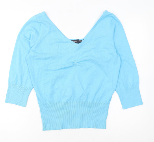 Mexx Women's Blue V-Neck 3/4 Sleeve Cotton Blend Jumper XL
