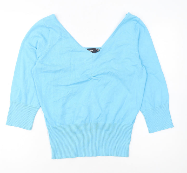 Mexx Women's Blue V-Neck 3/4 Sleeve Cotton Blend Jumper XL
