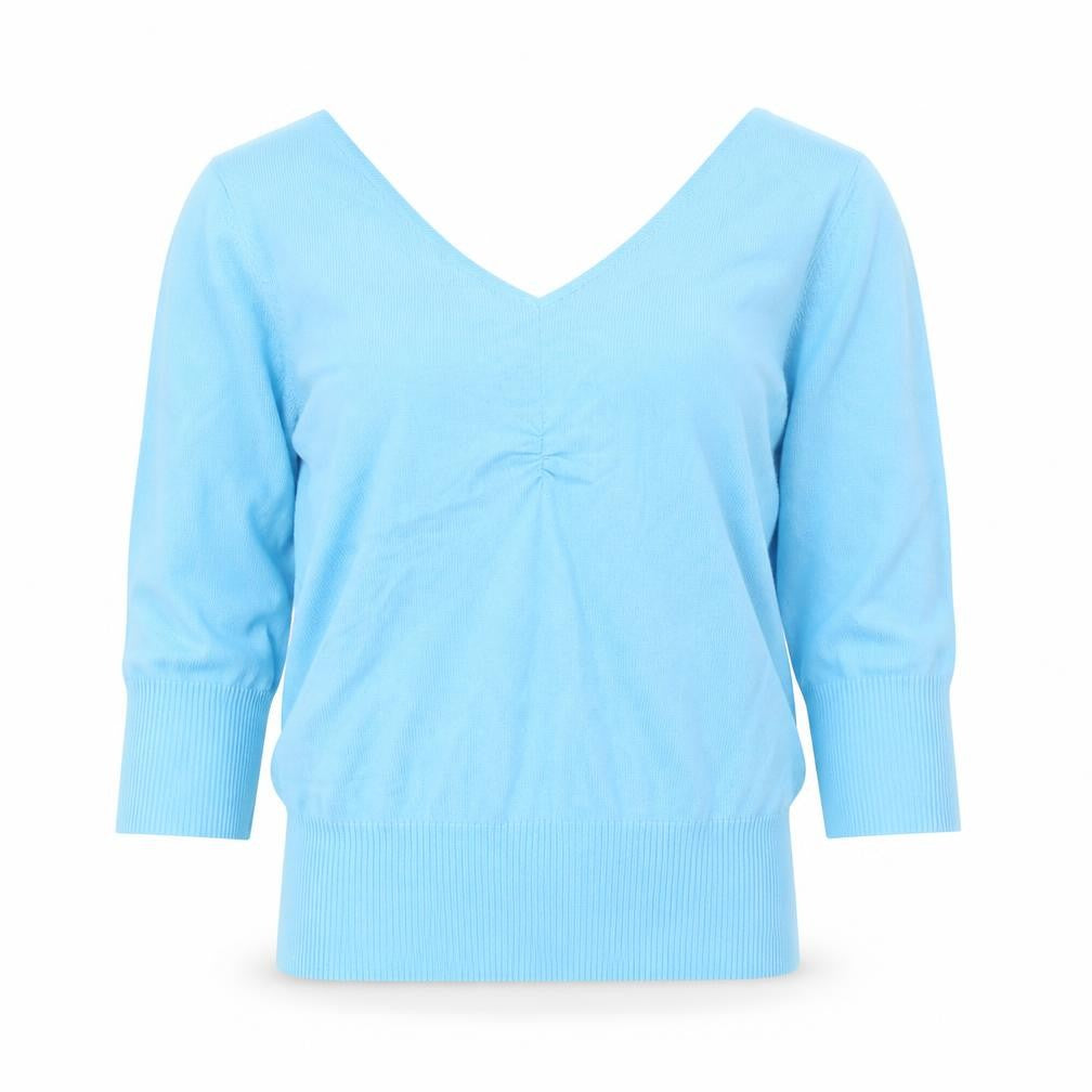 Mexx Women's Blue V-Neck 3/4 Sleeve Cotton Blend Jumper XL