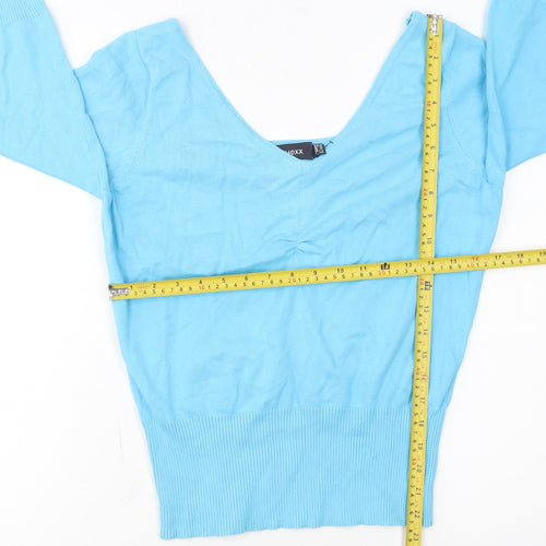 Mexx Women's Blue V-Neck 3/4 Sleeve Cotton Blend Jumper XL