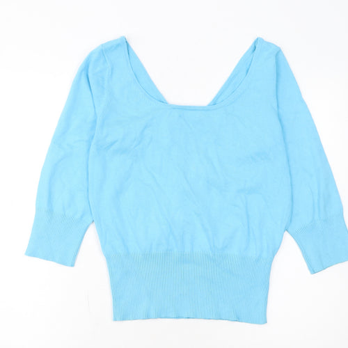 Mexx Women's Blue V-Neck 3/4 Sleeve Cotton Blend Jumper XL