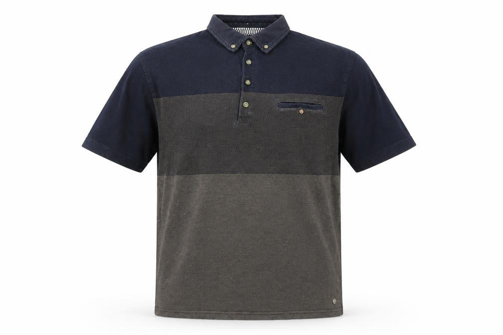 Front view of White Stuff Men's Blue Colourblock Cotton Polo Shirt Medium