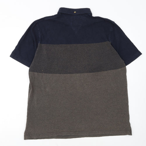 White Stuff Men's Blue Colourblock Cotton Polo Shirt Medium