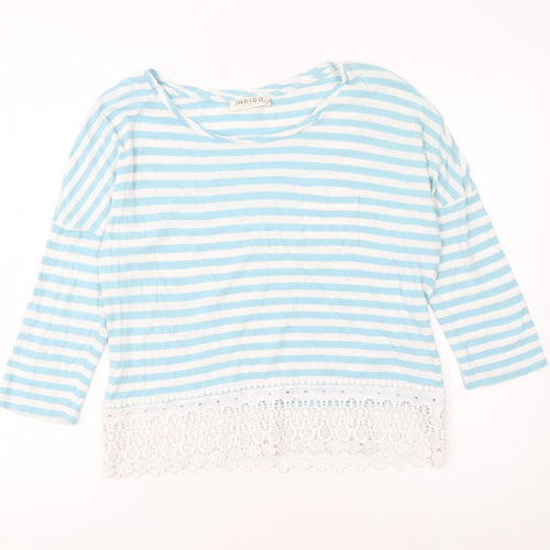 Marks and Spencer Women’s Blue Striped Cropped 3/4 Sleeve T-Shirt Size 12