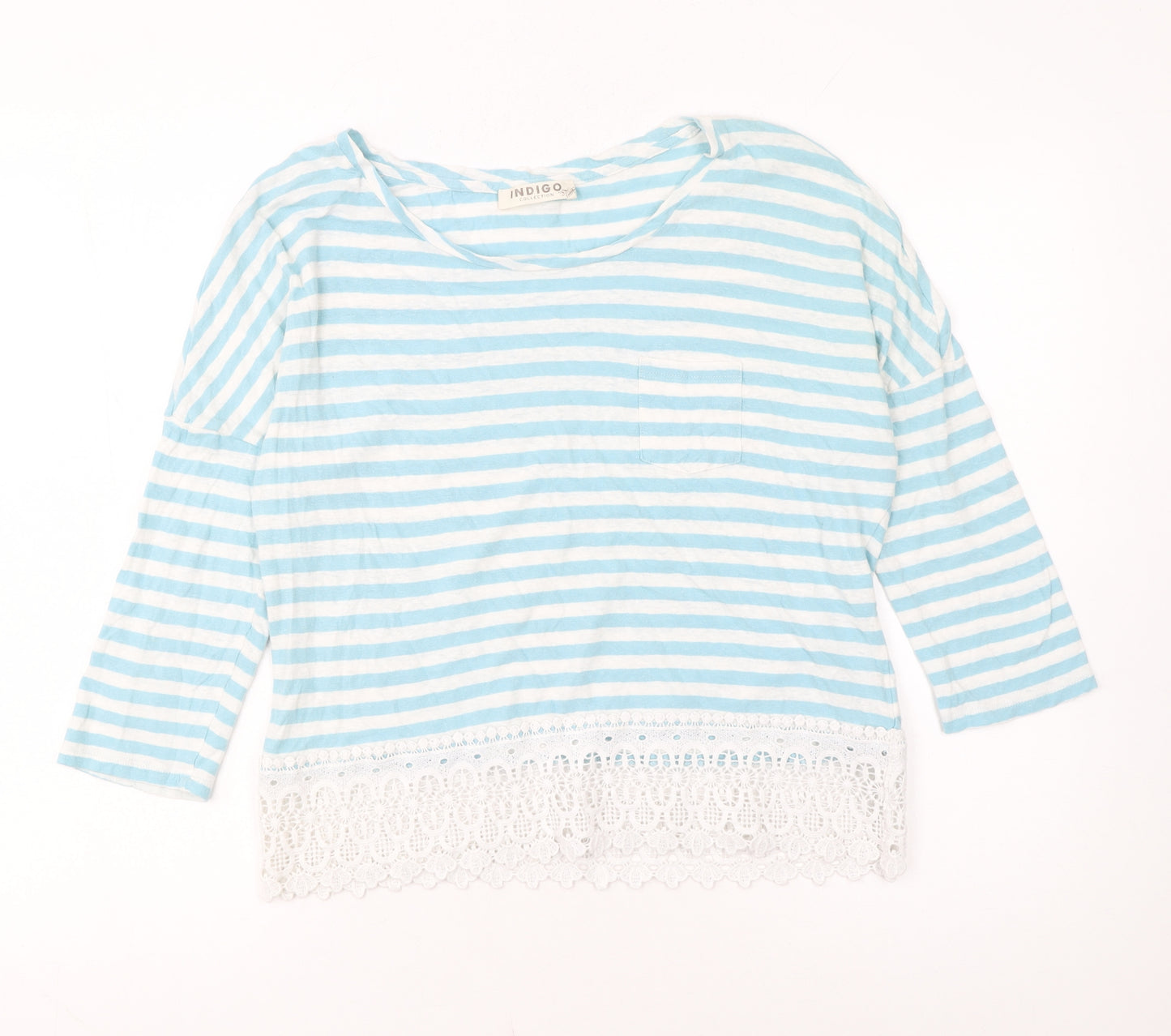Marks and Spencer Women’s Blue Striped Cropped 3/4 Sleeve T-Shirt Size 12