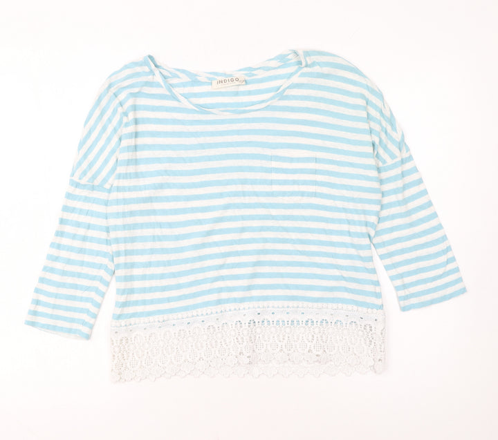 Marks and Spencer Women’s Blue Striped Cropped 3/4 Sleeve T-Shirt Size 12