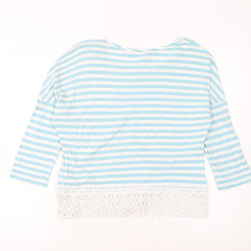 Marks and Spencer Women’s Blue Striped Cropped 3/4 Sleeve T-Shirt Size 12